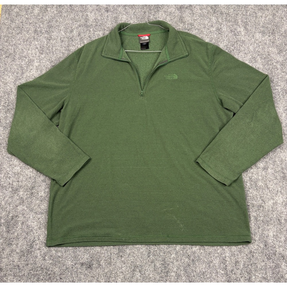 The North Face Mens XL Green Quarter Zip Fleece Pullover Sweater Heathered Olive